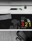 Anime desk pad size 36x16 inches featuring Cowboy Bebop's Spike silhouette, bold typography, and neon accents.