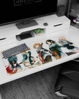 Azusa, Yui, Mio, Ritsu and Tsumugi lined up for rehearsal on anime desk pad 36x16 inches.