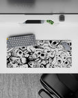 28x12 inches anime mouse pad in stark black and white, dark gritty mood with heavy shadows and hatching.