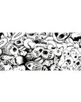 36x16 inches anime desk pad with black-and-white screaming faces, twisted limbs, and dense manga hatching.