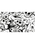 Black-and-white manga horror collage desk pad 40x20 inches with screaming faces and twisted limbs.
