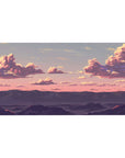 Sunset sky 40x20 desk pad with soft pink and purple clouds floating across a fading horizon for a peaceful, serene workspace vibe