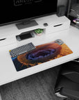 28x12 inches anime mouse pad showing a colossal crater under a spiraling midnight storm with sparkling stars.