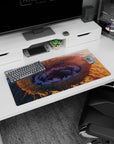 32x16 inches anime mouse pad showing a midnight cloud vortex over a giant crater with sparkles and rain streaks.