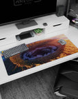 36x16 inches anime desk pad showing midnight clouds spiraling in a crater with starlike sparks and rain lines.