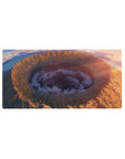 32x16 inches anime mouse pad with crater valley, golden cliffs, wildflowers, and swirling starry clouds.