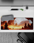 32x12 inches anime mouse pad in warm orange and dusty gold tones with a dreamy, magical adventure vibe.