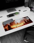32x12 inches anime mouse pad showing a white-cloaked traveler in a glowing canyon under soft planets.