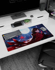 32x16 inches mouse pad featuring a calm, brave anime girl under moonlight, guarding your desk in red.