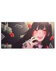 Anime girl mouse pad 32x16 inches with casino theme, playing cards, dice, chips, and money accents.