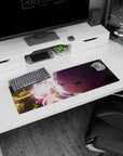 32x12 inches anime girl mouse pad featuring a blue-eyed girl holding a glowing heart light with yellow lightning.