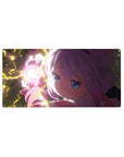 32x16 inches anime girl mouse pad with neon lightning, blue-eyed heroine, and starry night backdrop.