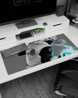 Kakashi Hatake Naruto desk pad 36x16 inches, mask on, sharp eye mid-turn with cyan lightning crackling.