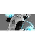 Anime desk pad 36x16 inches with dynamic ninja turn, motion streaks, and clean electric energy design.