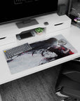 Anime girl mouse pad 32x16 inches showing a calm, dark-haired heroine sweeping forward with ink-black hair.