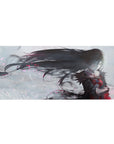 Anime girl desk pad 36x16 inches with raven-haired heroine, dynamic pose, bold outfit details.