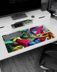 32x16 inches anime mouse pad showing Zero bursting forward, crimson helmet and long blond hair, ally beside.