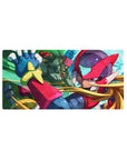 32x16 inches anime mouse pad with Zero and a green Reploid ally in a dynamic sci-fi action scene.