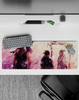 32x12 inches anime mouse pad in blush pink sky with soft sparkles, cozy late-night pastel mood.