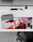 Intense 32x12 mouse pad features Zero Two and her mecha with intricate details for immersive fan vibes