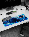Stylish 32x12 inch mouse pad with Tanjiro Kamado's vibrant water splashes, bringing energy to any workspace
