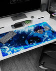 Premium 40x20 inch desk pad with Tanjiro Kamado's Water Breathing design, perfect for energizing any workspace