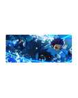 28x12 inch mouse pad featuring Tanjiro Kamado's Water Breathing technique with bold water-inspired details