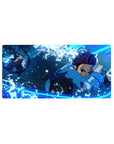 32x16 inch mouse pad featuring Tanjiro Kamado's Water Breathing technique with striking water splashes