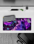 28x12 inches anime mouse pad in rich violet purples with dreamy late-night romance glow and soft bokeh.