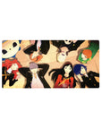 Anime mouse pad 32x16 inches featuring Persona 4 Golden characters, Yukiko, Chie, Naoto, Yu, and Rise in soft golden light.