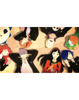 Persona 4 Golden anime mouse pad, 40x20 inches, featuring Yukiko, Chie, Naoto, Yu, and Rise under soft golden light.
