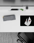 Moody black anime mouse pad 14x10 inches with pale portrait and red Sharingan eyes, sleek midnight vibe.