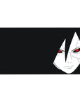 Minimalist anime desk pad 40x20 inches with Sasuke-inspired face and sharp modern line art.