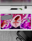 32x16 inches mouse pad showcasing Goku Black in Super Saiyan Rosé, with a sinister gaze and vibrant pink aura, perfect for any villain fan.