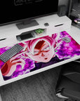 Large 40x20 inches desk pad with Goku Black in Super Saiyan Rosé, featuring his menacing gaze and powerful pink aura for a dynamic workspace.