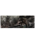32x12 inch mouse pad featuring Guts in Berserker Armor mid-strike with the Dragonslayer sword