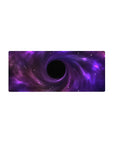 Cosmic swirl nebula desk mouse pad with starry spiral portal design, 28x12 inches.