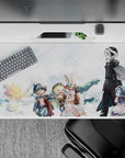 40x20 inches anime desk pad in soft pastel clouds, warm found-family vibe, clean bright sky palette.