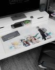 36x16 inches anime desk pad featuring tall black-coated guardian and small blue-haired companion in the sky.