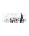 28x12 inches anime mouse pad with sky adventurer crew, linked hands, goggles, capes, crisp linework.