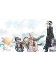 40x20 inches anime desk pad with sky adventurer crew, goggles and capes, crisp linework on airy whites.