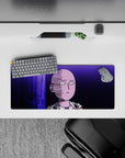 28x12 inches anime mouse pad in neon violet and deep purple tones, sleek late-night glow with bold print.