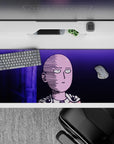 36x16 inches anime desk pad in neon violet and deep purple tones, clean minimalist vibe, smooth tracking.