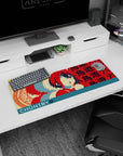 32x12 inches Rikka Takanashi mouse pad, blushing behind her eyepatch with a dreamy spell circle.