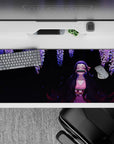 36x16 inches desk pad with Nezuko Kamado surrounded by wisteria blossoms, perfect for creating a peaceful, beautiful atmosphere at your desk.