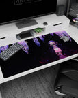 Large 40x20 inches desk pad with Nezuko Kamado surrounded by wisteria blossoms, symbolizing her quiet strength and elegance.