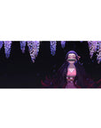Demon Slayer desk pad featuring Nezuko Kamado with wisteria blossoms, 36x16 inches, capturing her serene presence and strength.