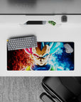 Compact yet detailed 28x12 inch mouse pad showcasing Vegeta's contrasting transformations for fans