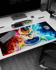 Premium 40x20 inch desk pad with Vegeta's ultimate transformations, perfect for energizing workspaces