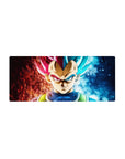 28x12 inch mouse pad featuring Vegeta in Super Saiyan Blue and Super Saiyan God forms for bold energy